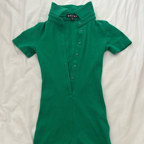 Motel Rocks Waren playsuit in rib dark green - Picture 1 of 3